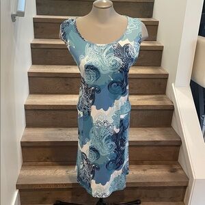 Sleeveless Paisley Scoop Neck Midi Dress in Teal Blue